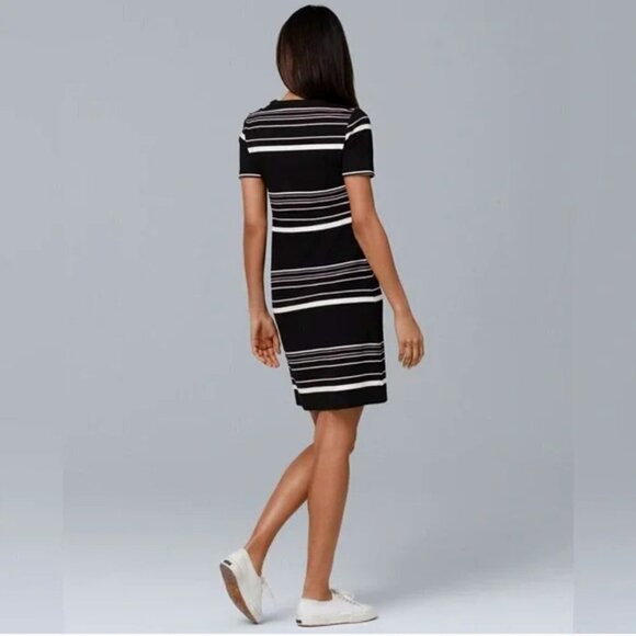 White House Black Market Short-Sleeve Stripe Lace-Up Knit Shift Mini Dress Small - Picture 6 of 13